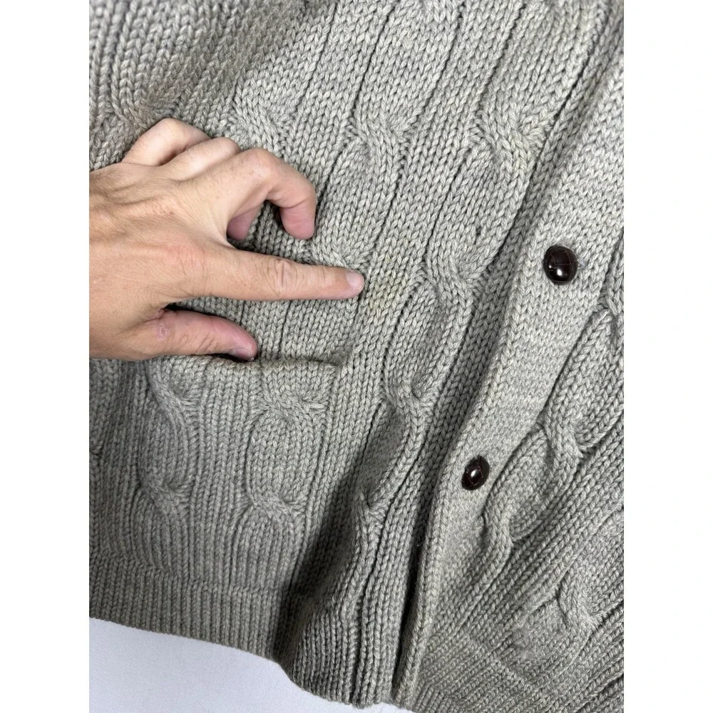 VTG Polo Ralph Lauren Wool Cardigan Mens XL Beige Shawl Collar Button Cable Knit